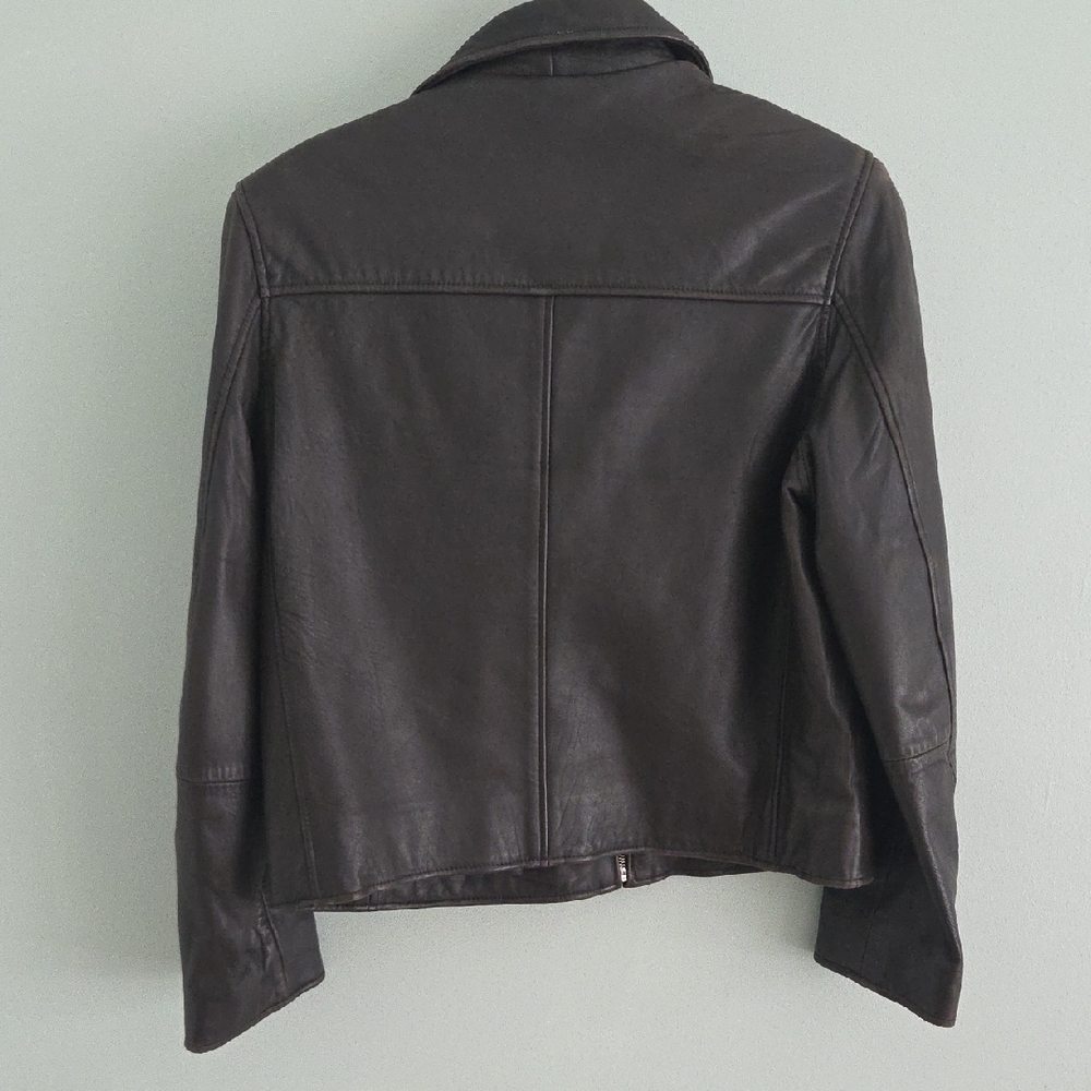 VTG AKA Eddie Bauer Brown Genuine Leather Jacket Zip Up Womens S Cropped Bomber - Picture 2 of 8